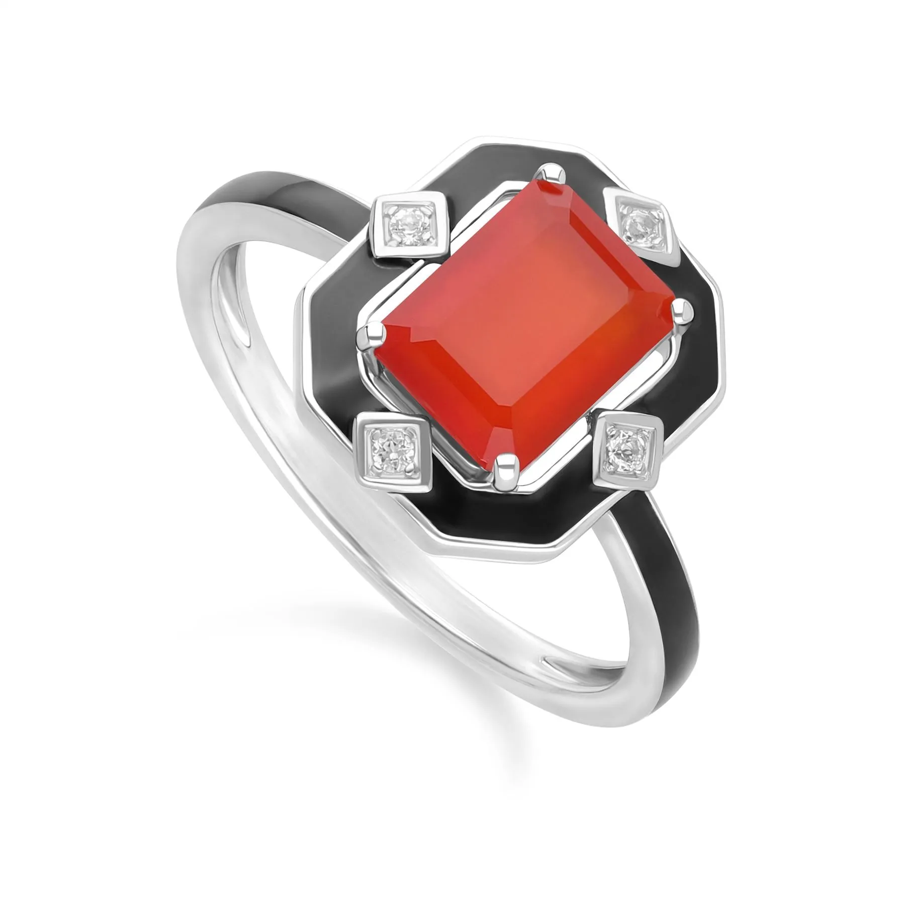 Grand Deco Black Enamel, Carnelian & Topaz Ring in Sterling Silver sold by Gemondo Jewellery product image thumbnail 3