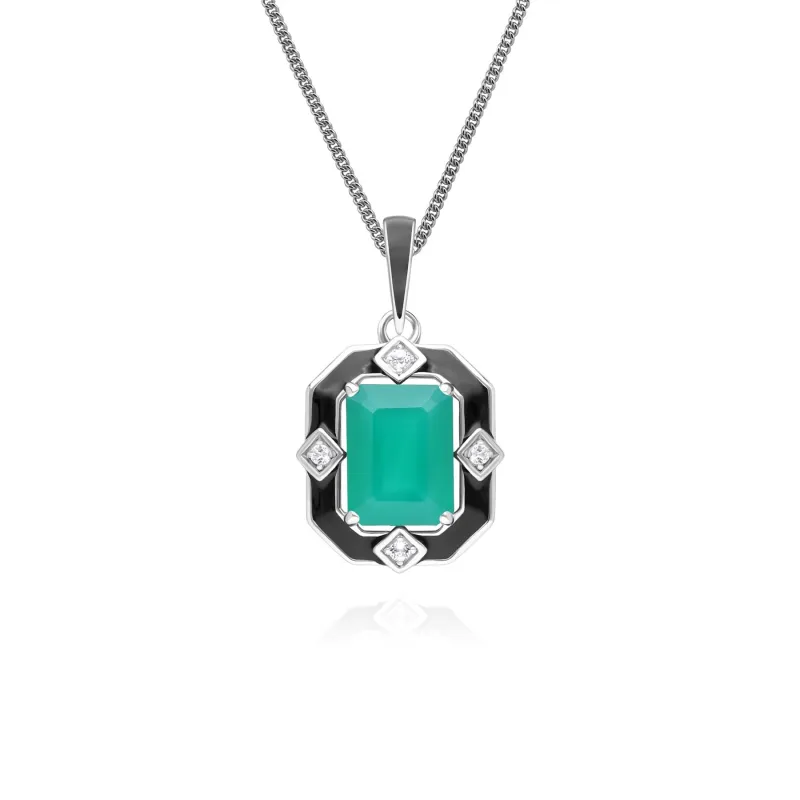 Grand Deco Black Enamel, Chalcedony & Topaz Pendant Necklace in Sterling Silver sold by Gemondo Jewellery