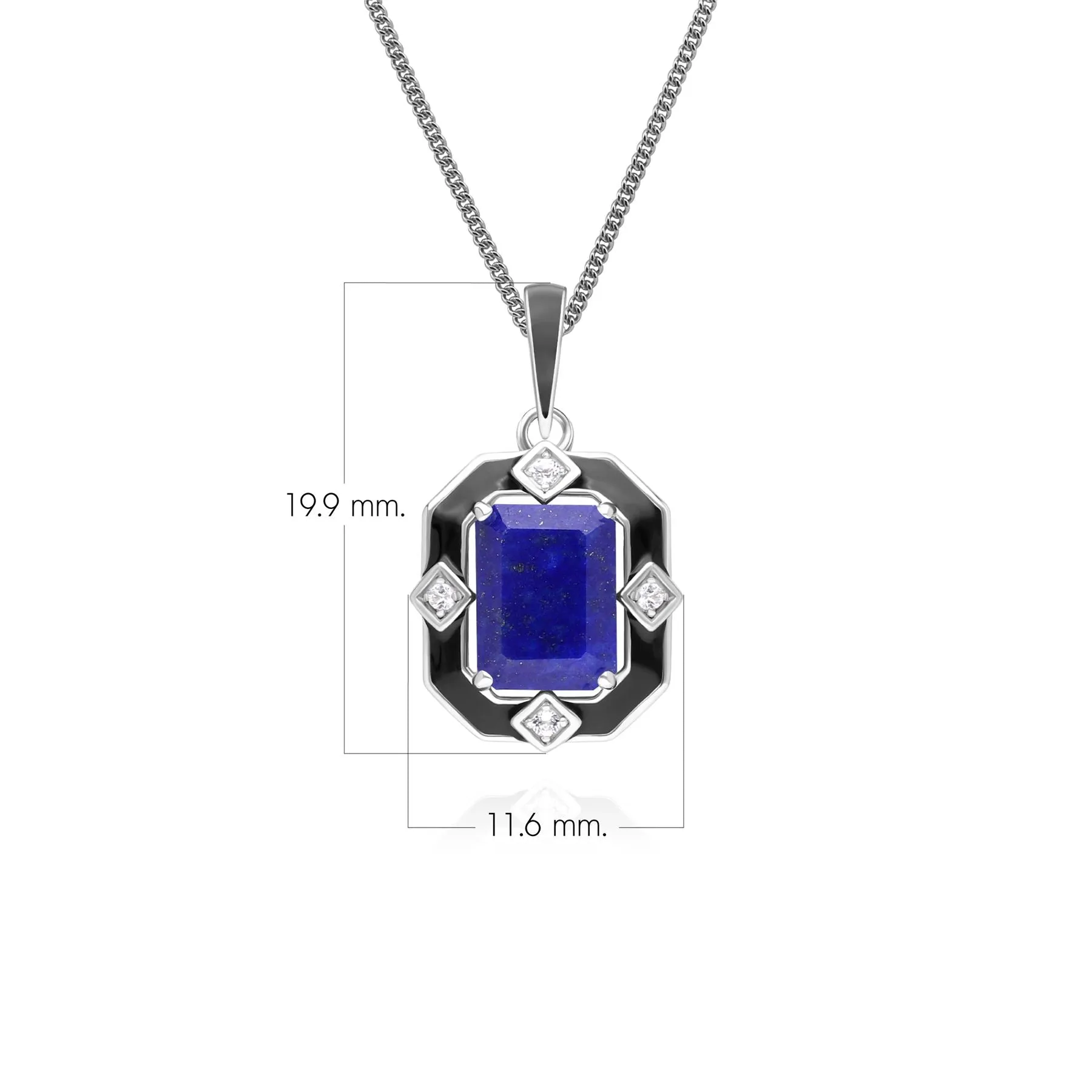 Grand Deco Black Enamel, Lapis Lazuli & Topaz Pendant Necklace in Sterling Silver sold by Gemondo Jewellery product image thumbnail 3
