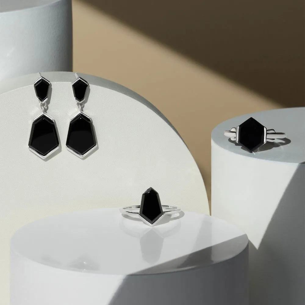 Grand Deco Hexagon Black Onyx Drop Earrings in Sterling Silver sold by Gemondo Jewellery product image thumbnail 5