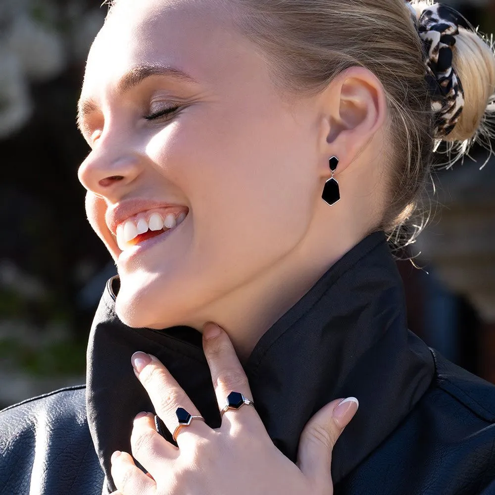Grand Deco Hexagon Black Onyx Drop Earrings in Sterling Silver sold by Gemondo Jewellery product image thumbnail 2