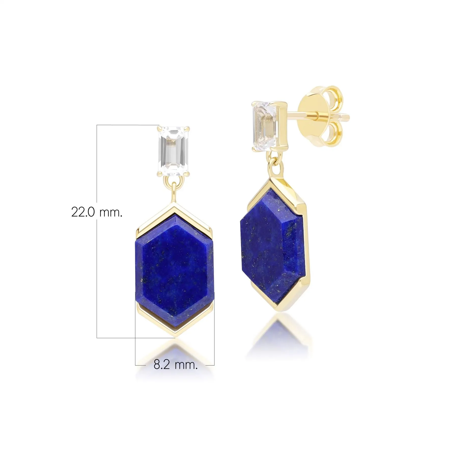 Grand Deco Hexagon Lapis Lazuli & Topaz Drop Earrings in Gold Vermeil sold by Gemondo Jewellery product image thumbnail 4