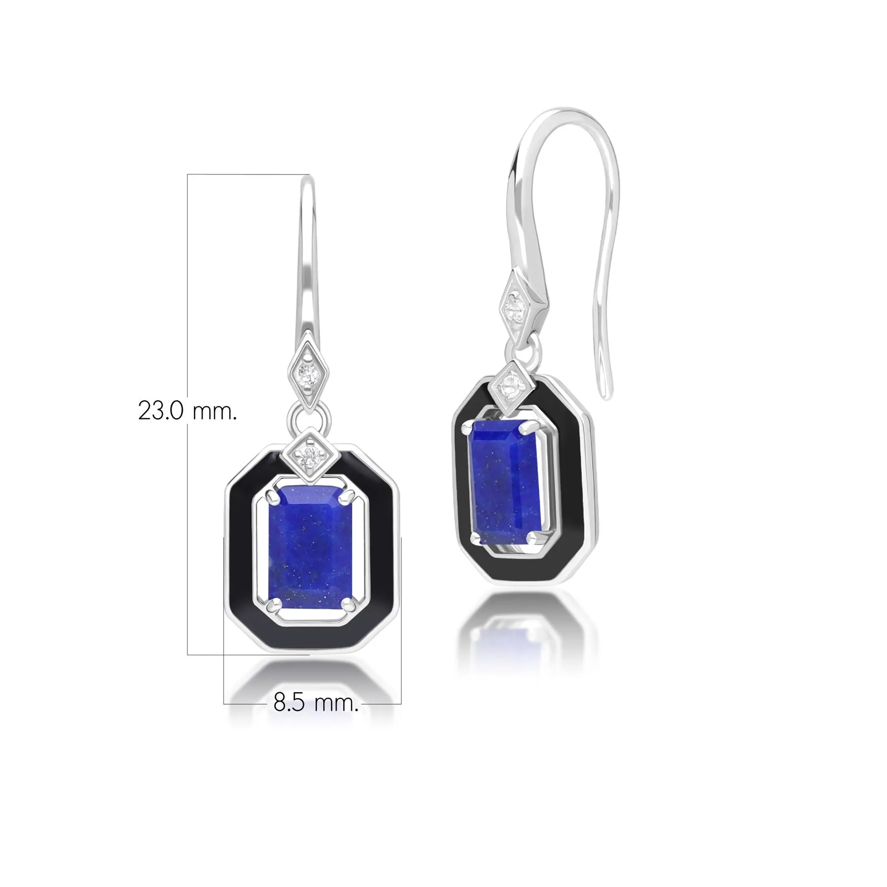 Grand Deco Black Enamel, Lapis Lazuli & Topaz Drop Earrings in Sterling Silver sold by Gemondo Jewellery product image thumbnail 4