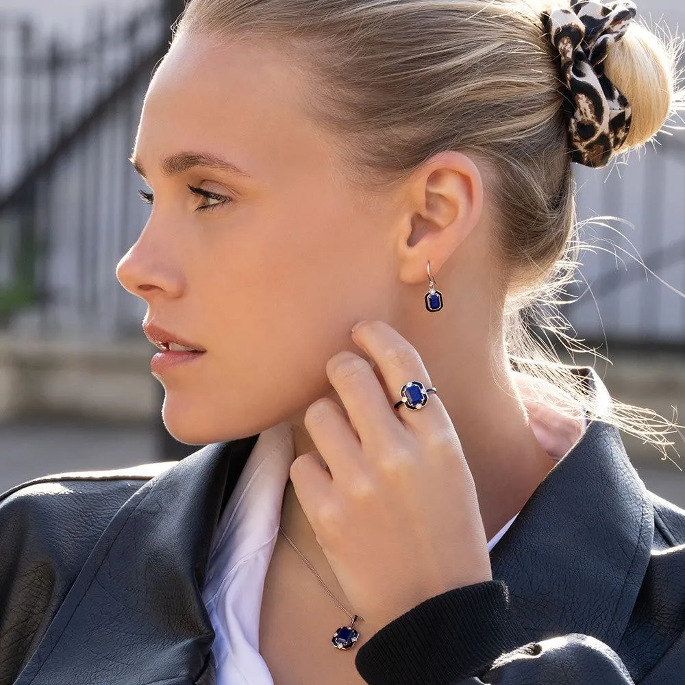 Grand Deco Black Enamel, Lapis Lazuli & Topaz Drop Earrings in Sterling Silver sold by Gemondo Jewellery product image thumbnail 2