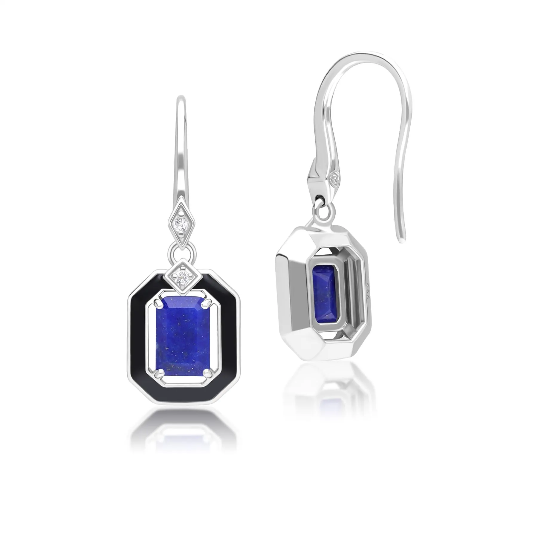 Grand Deco Black Enamel, Lapis Lazuli & Topaz Drop Earrings in Sterling Silver sold by Gemondo Jewellery product image thumbnail 3