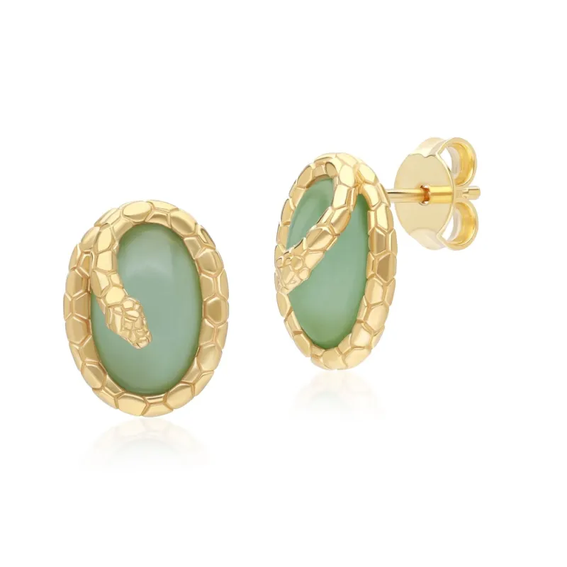 ECFEW™ Jade Winding Snake Stud Earrings In Gold Plated Sterling Silver sold by Gemondo Jewellery