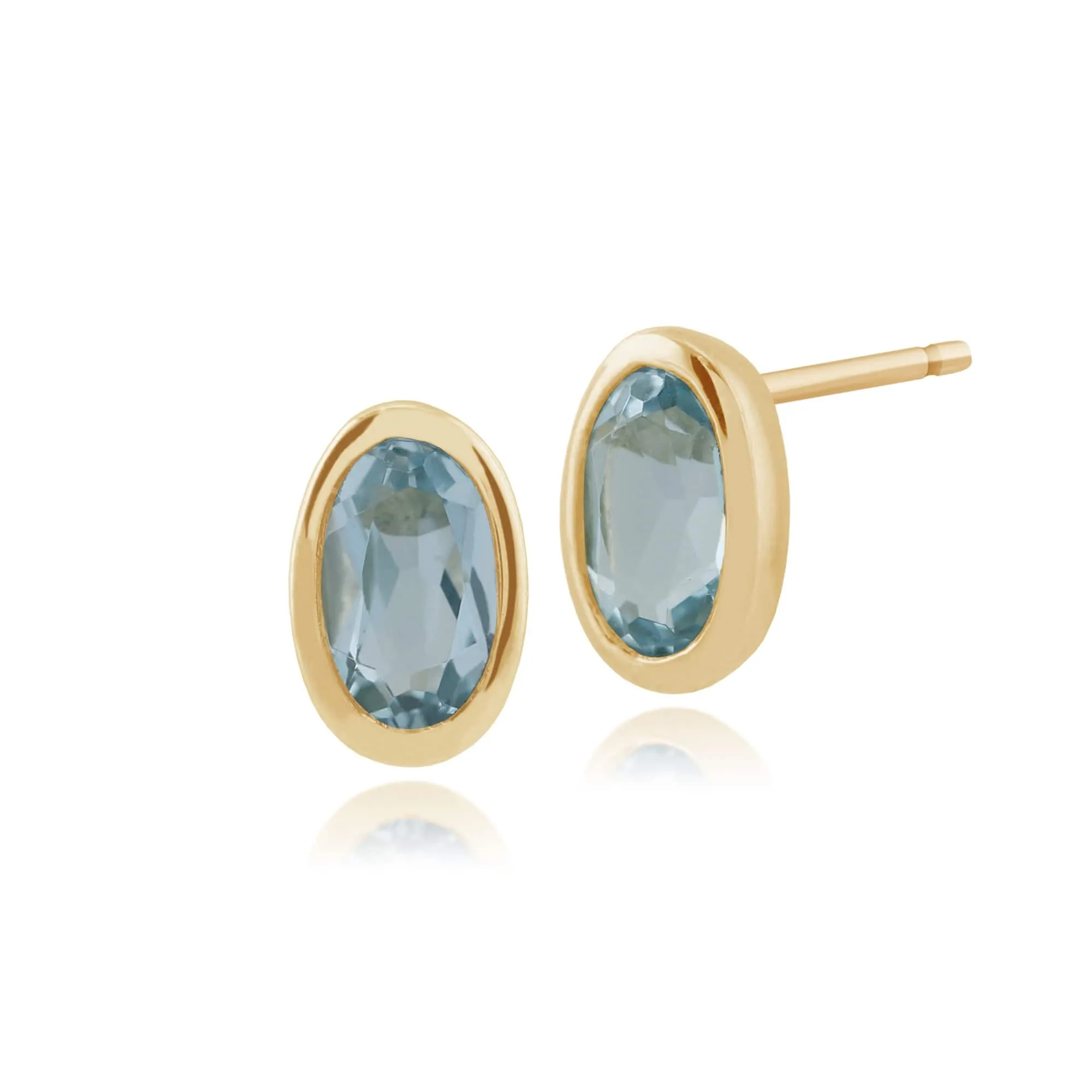 Classic Oval Blue Topaz Single Stone Bezel Stud & Pendant Set in 9ct Yellow Gold sold by Gemondo Jewellery product image thumbnail 2