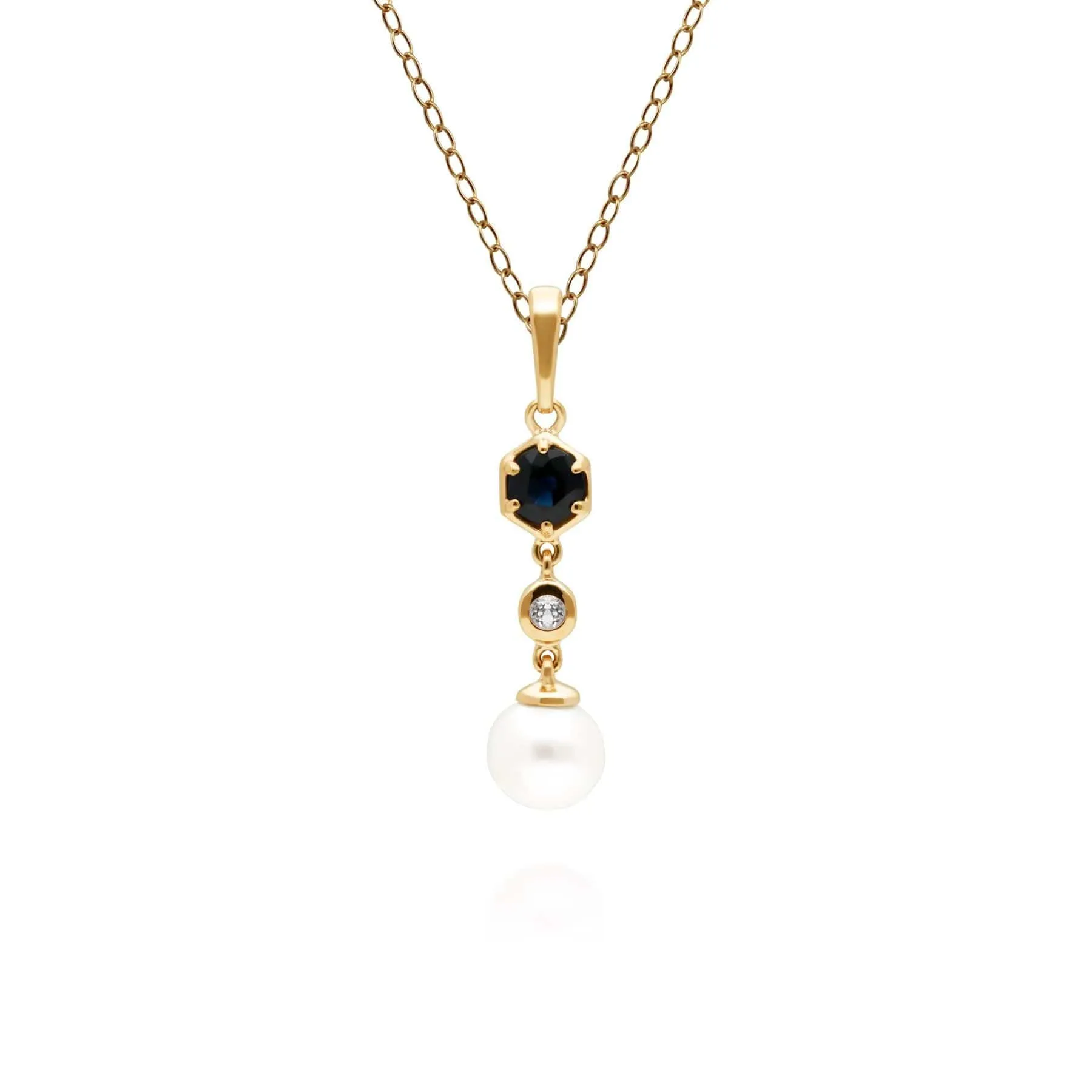 Modern Pearl, Sapphire & Topaz Drop Pendant in Gold Plated Silver sold by Gemondo Jewellery