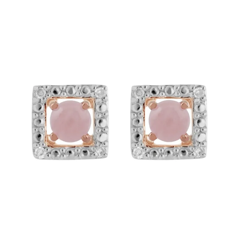 Classic Round Rose Quartz Stud Earrings with Detachable Diamond Square Ear Jacket in 9ct Rose Gold sold by Gemondo Jewellery