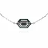 Art Deco Style Black Onyx, Marcasite & Green Enamel Hexagon Ring & Bracelet Set in 925 Sterling Silver sold by Gemondo Jewellery