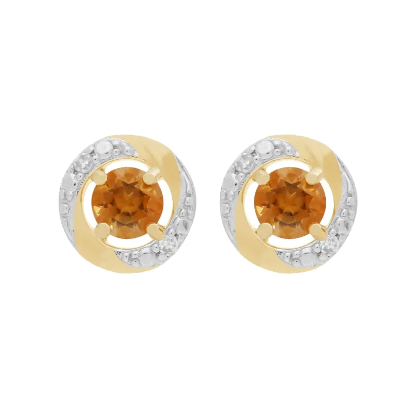 Classic Round Citrine Stud Earrings with Detachable Diamond Halo Ear Jacket in 9ct Yellow Gold sold by Gemondo Jewellery