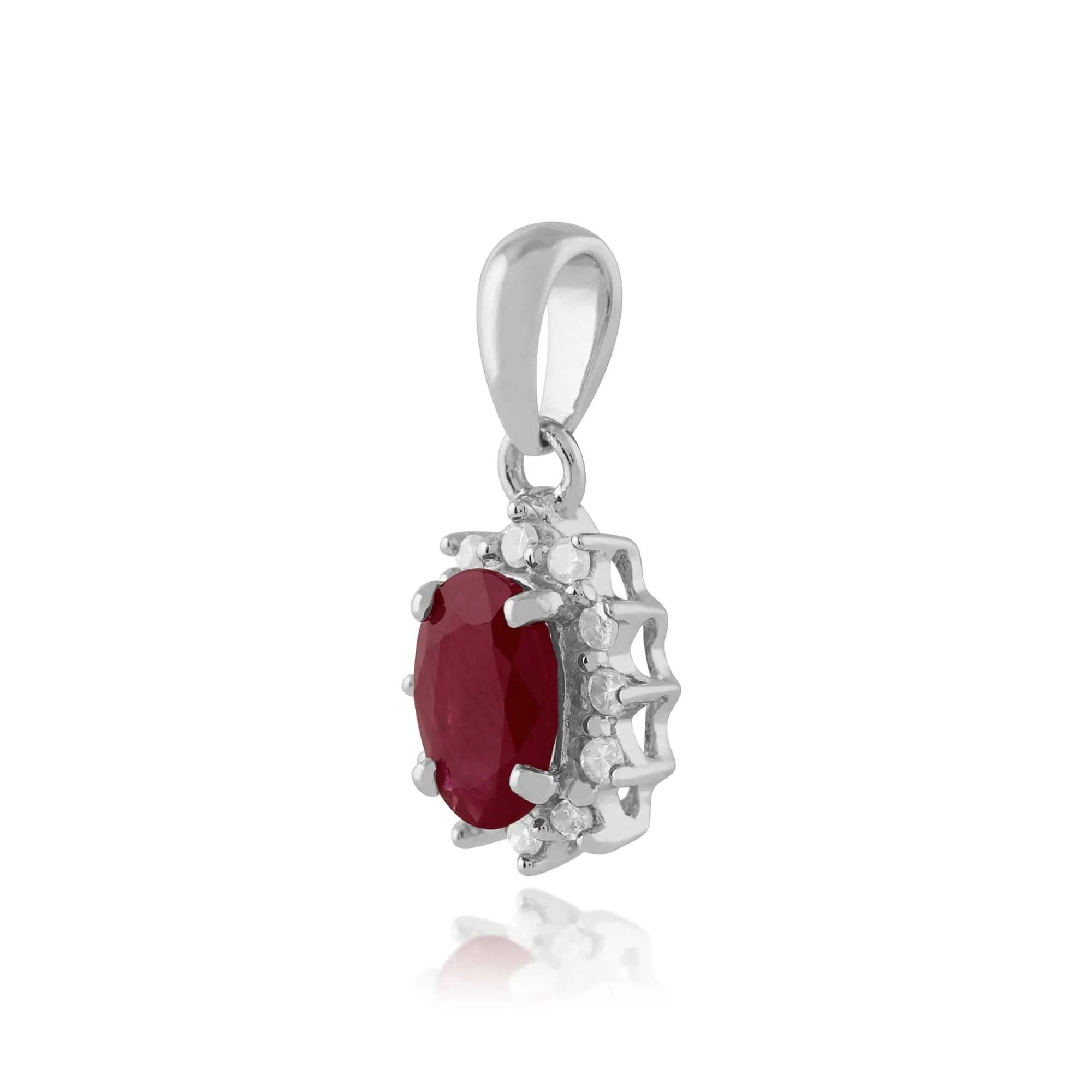 Classic Oval Ruby & Diamond Halo Stud Earrings & Pendant Set in 9ct White Gold sold by Gemondo Jewellery product image thumbnail 4