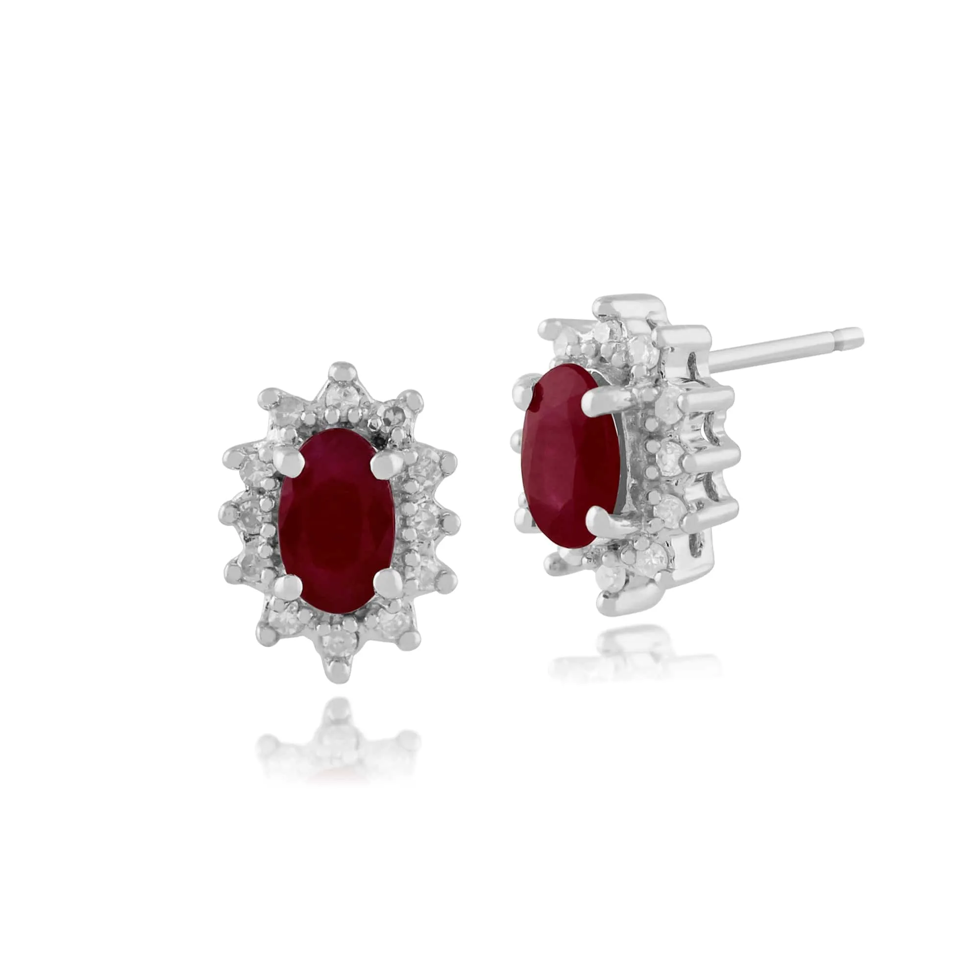Classic Oval Ruby & Diamond Halo Stud Earrings & Pendant Set in 9ct White Gold sold by Gemondo Jewellery product image thumbnail 2