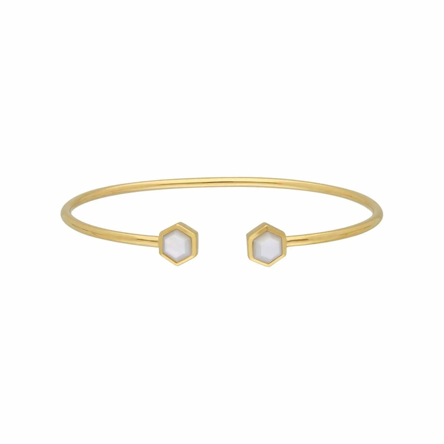 Geometric Hexagon Mother of Pearl Bangle in Gold Plated Silver sold by Gemondo Jewellery