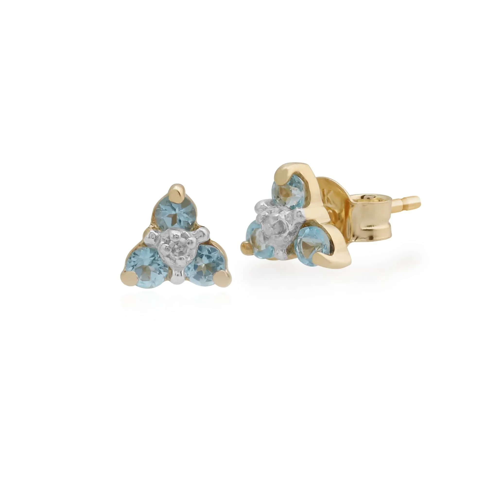 Classic Round Blue Topaz & Diamond Cluster Stud Earrings in 9ct Yellow Gold sold by Gemondo Jewellery