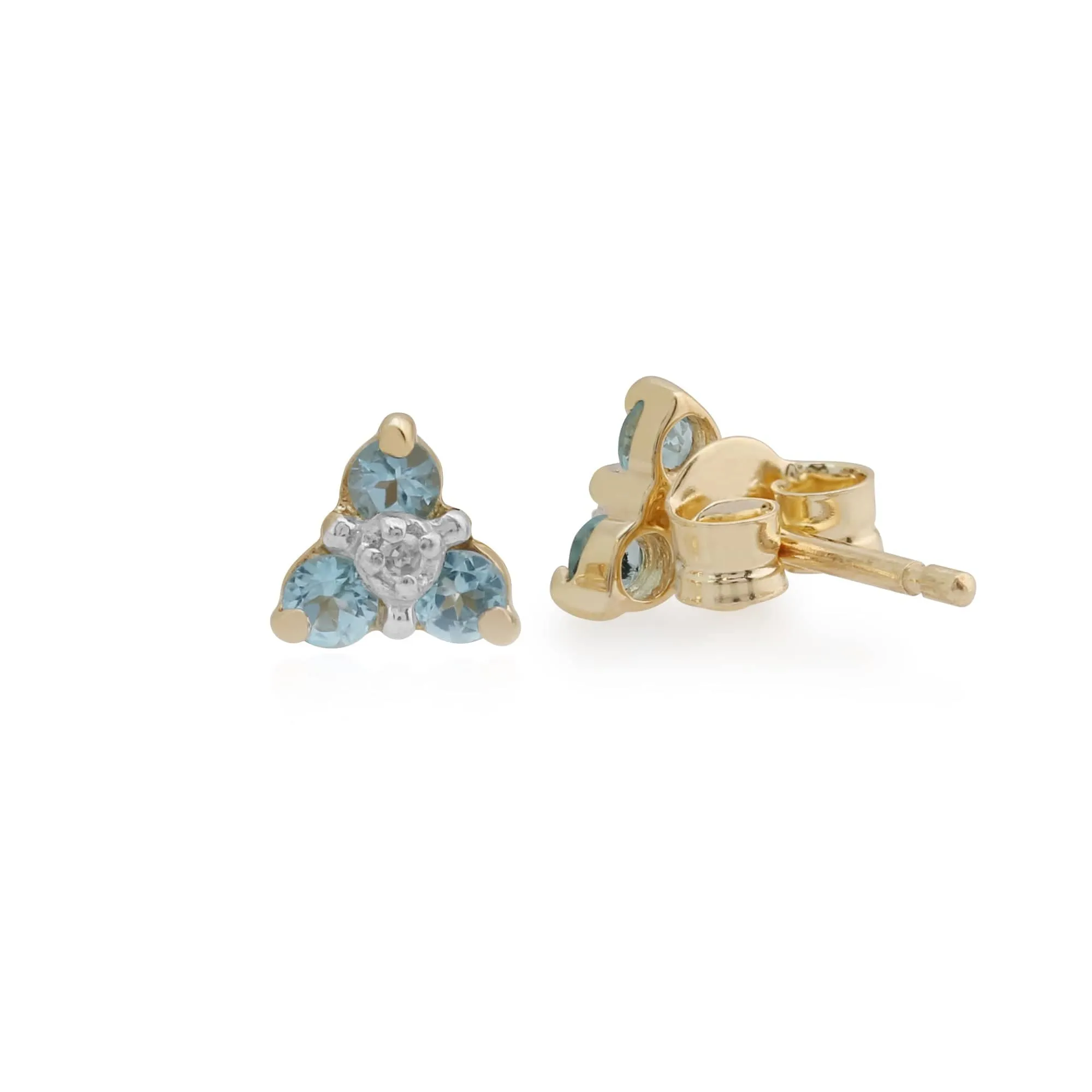Classic Round Blue Topaz & Diamond Cluster Stud Earrings in 9ct Yellow Gold sold by Gemondo Jewellery product image thumbnail 2