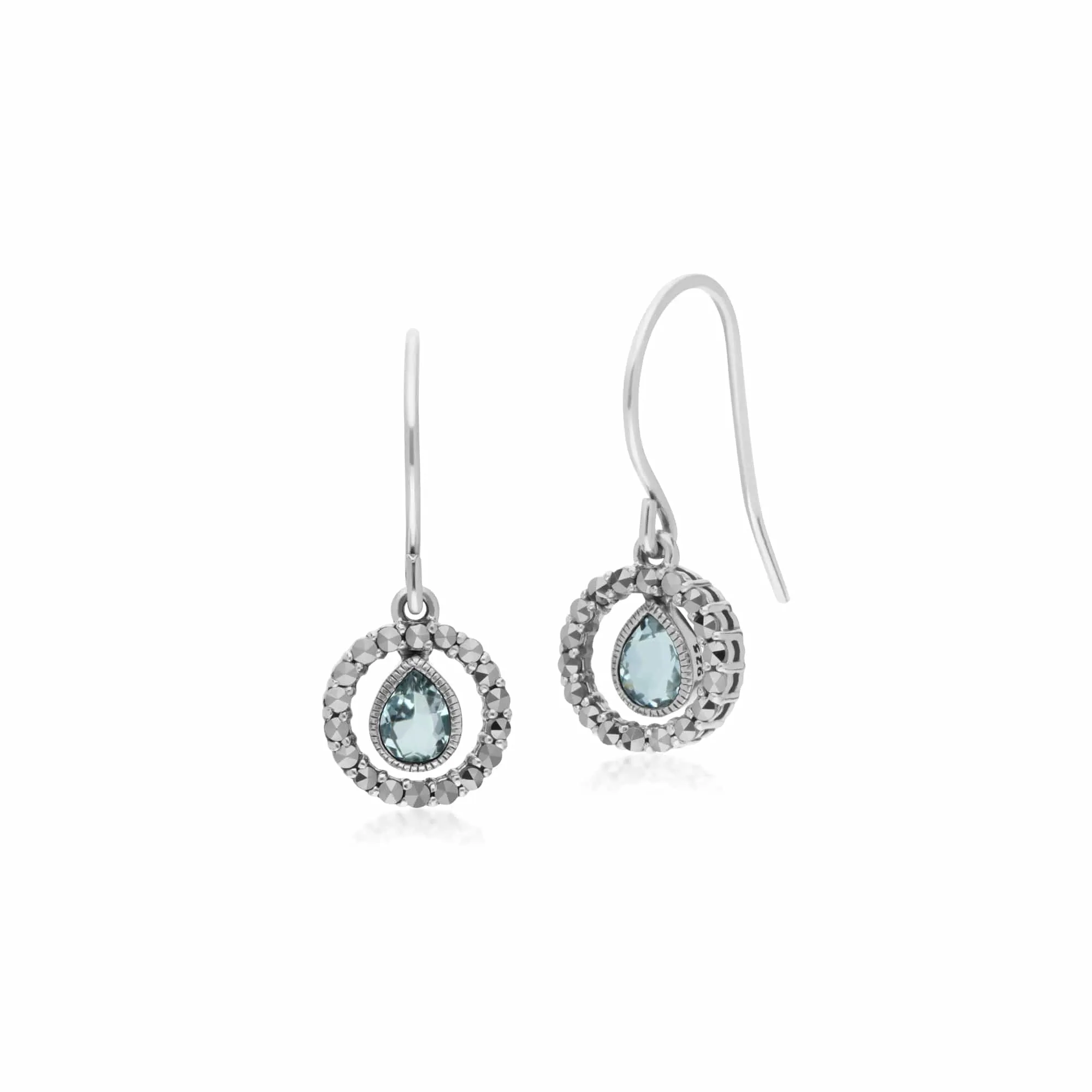 Classic Tear Drop Blue Topaz & Marcasite Drop Earrings & 45cm Necklace Set sold by Gemondo Jewellery product image thumbnail 2