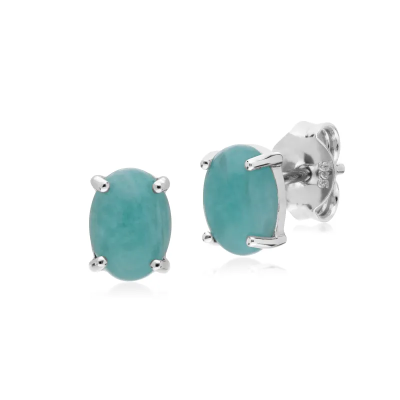 Gemondo Sterling Silver Amazonite Single Stone Oval Stud Earrings sold by Gemondo Jewellery