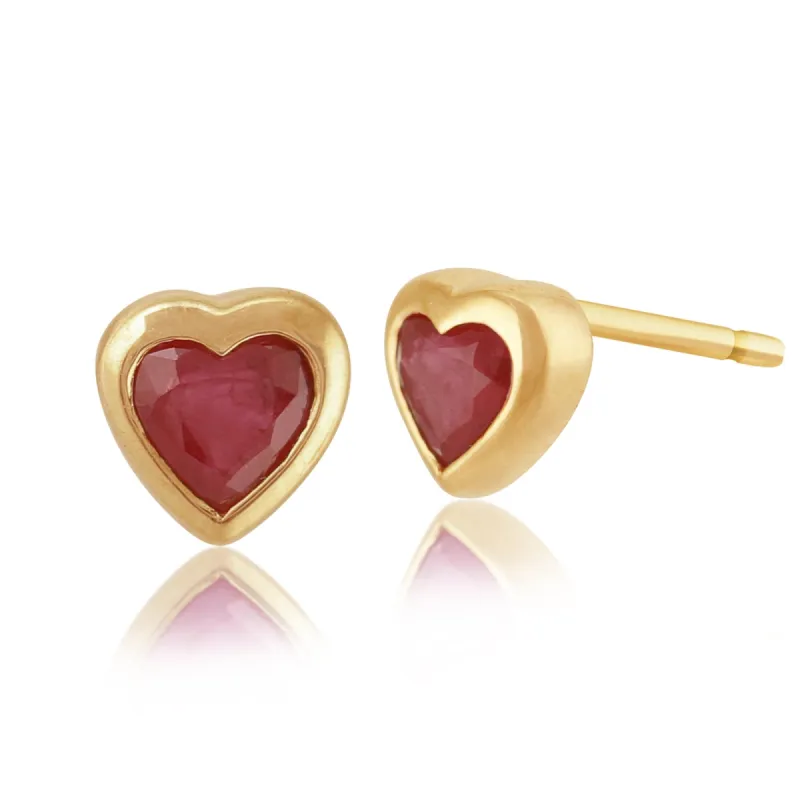 9ct Yellow Gold 0.25ct Natural Ruby Heart Stud Earrings sold by Gemondo Jewellery