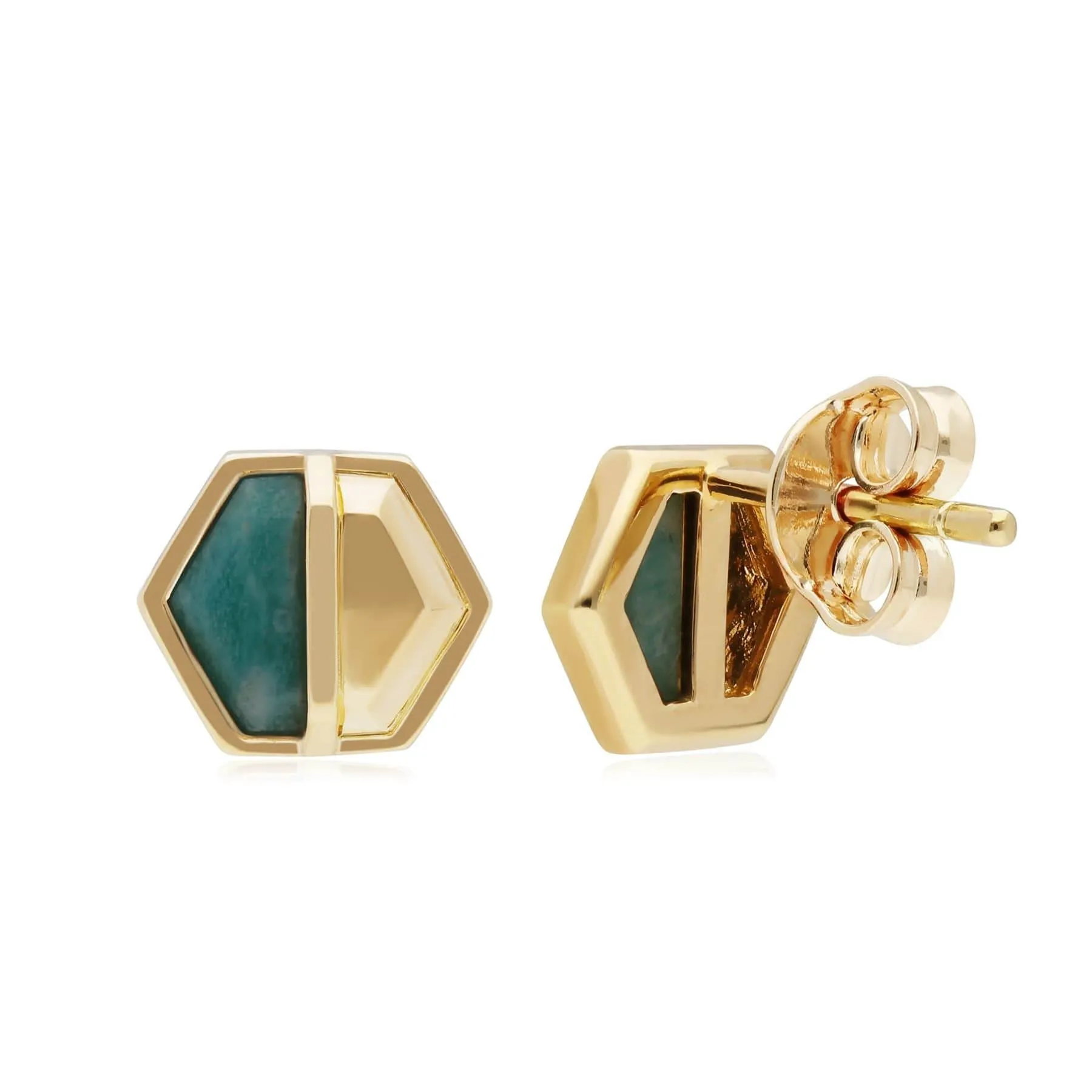 Micro Statement Amazonite Hexagon Stud Earrings in Gold Plated Silver sold by Gemondo Jewellery product image thumbnail 2