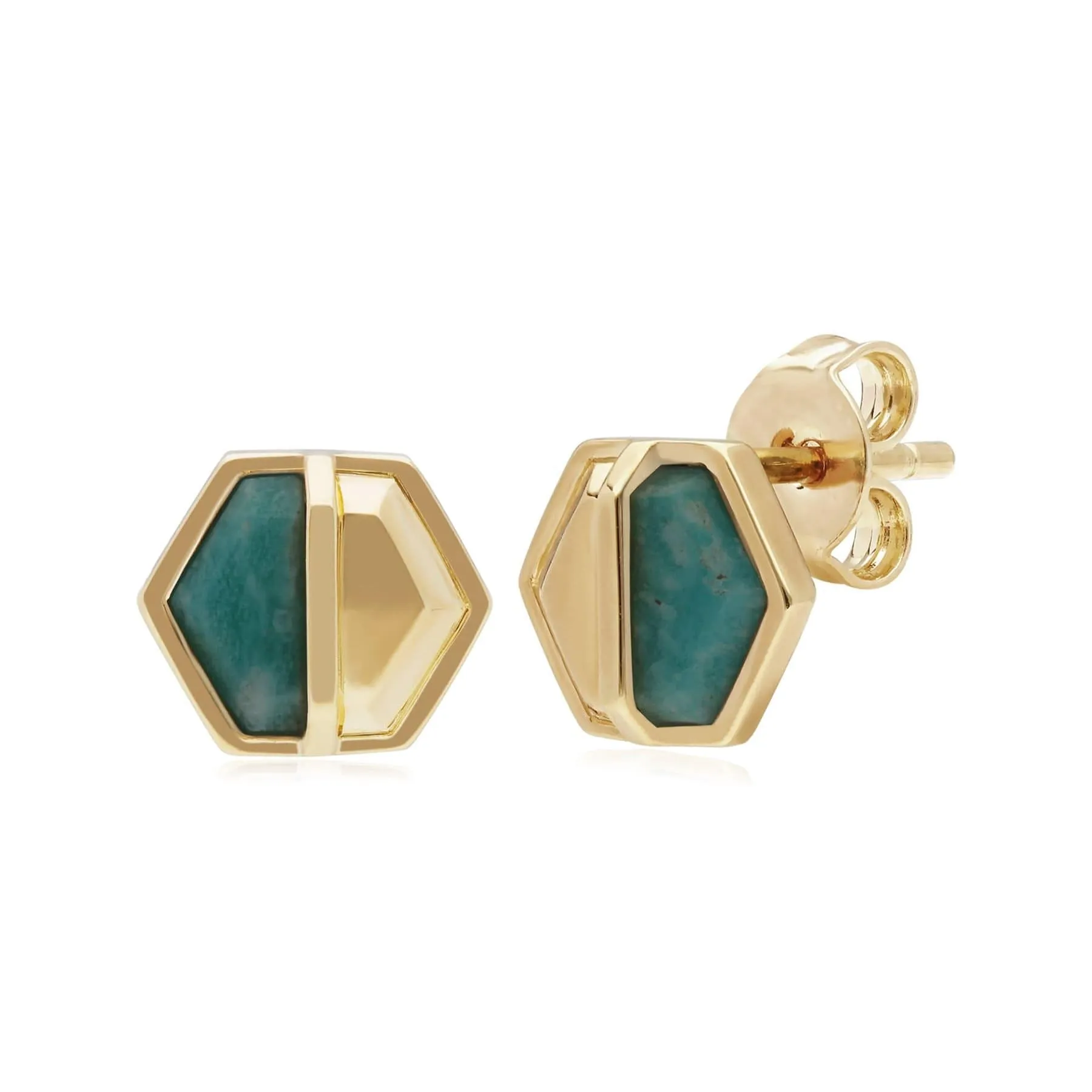 Micro Statement Amazonite Hexagon Stud Earrings in Gold Plated Silver sold by Gemondo Jewellery