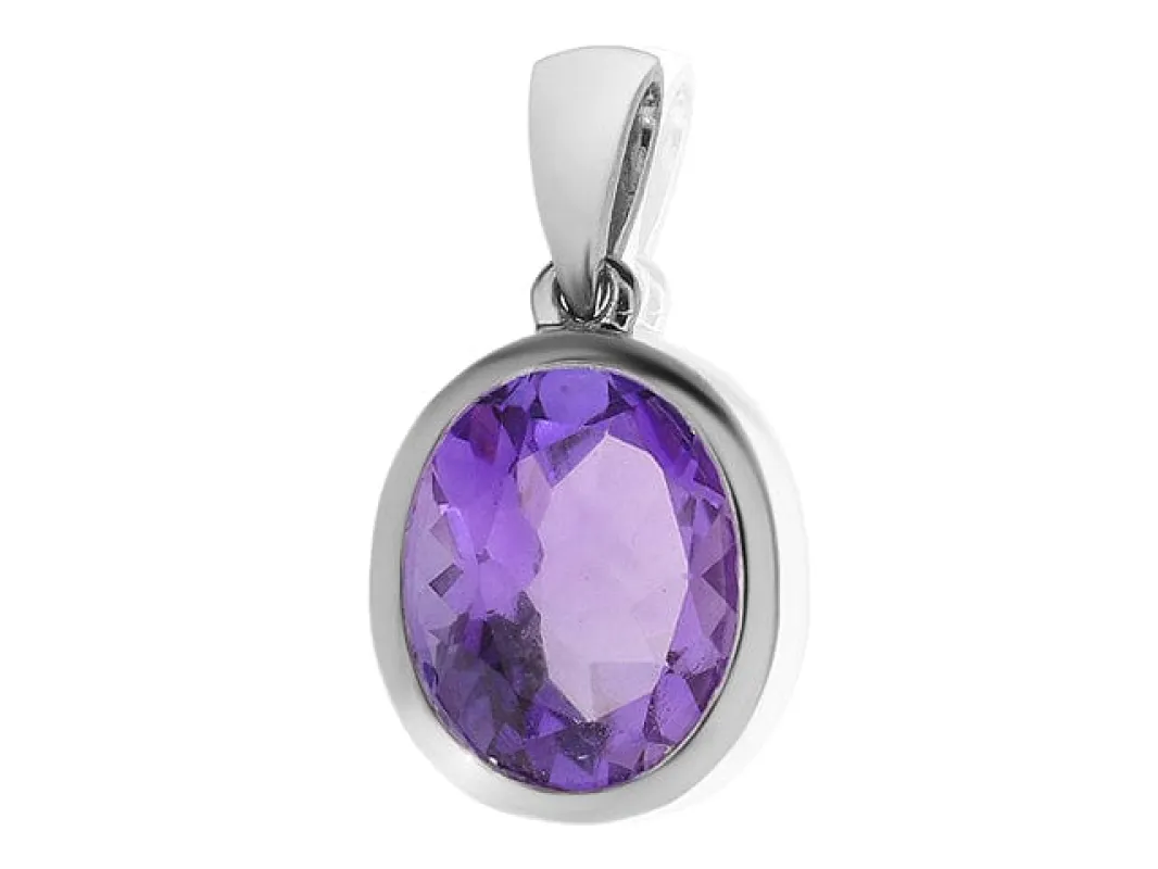 9ct White Gold 2.00ct Oval Cut Amethyst Classic Single Stone Pendant on Chain sold by Gemondo Jewellery