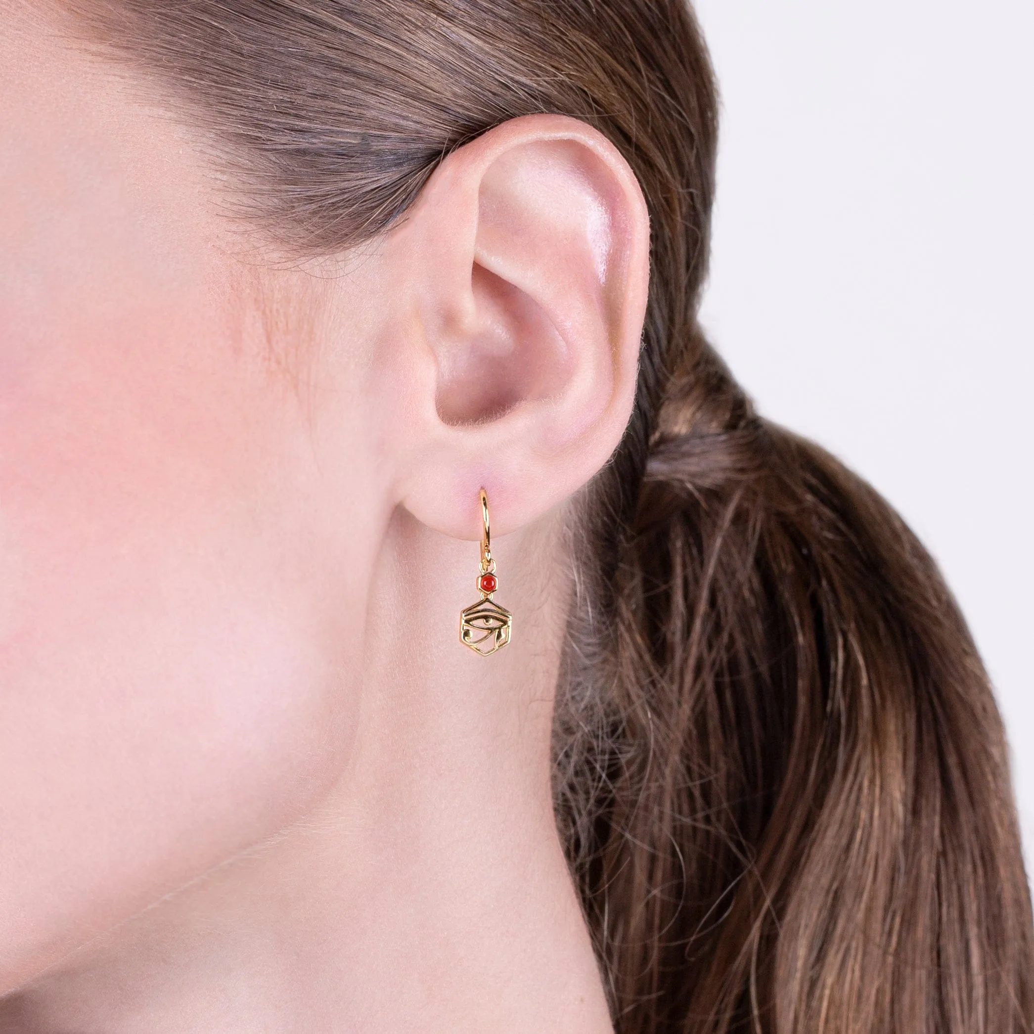 ECFEW™ Carnelian Eye of Ra Drop Earrings In 9ct Yellow Gold sold by Gemondo Jewellery product image thumbnail 2