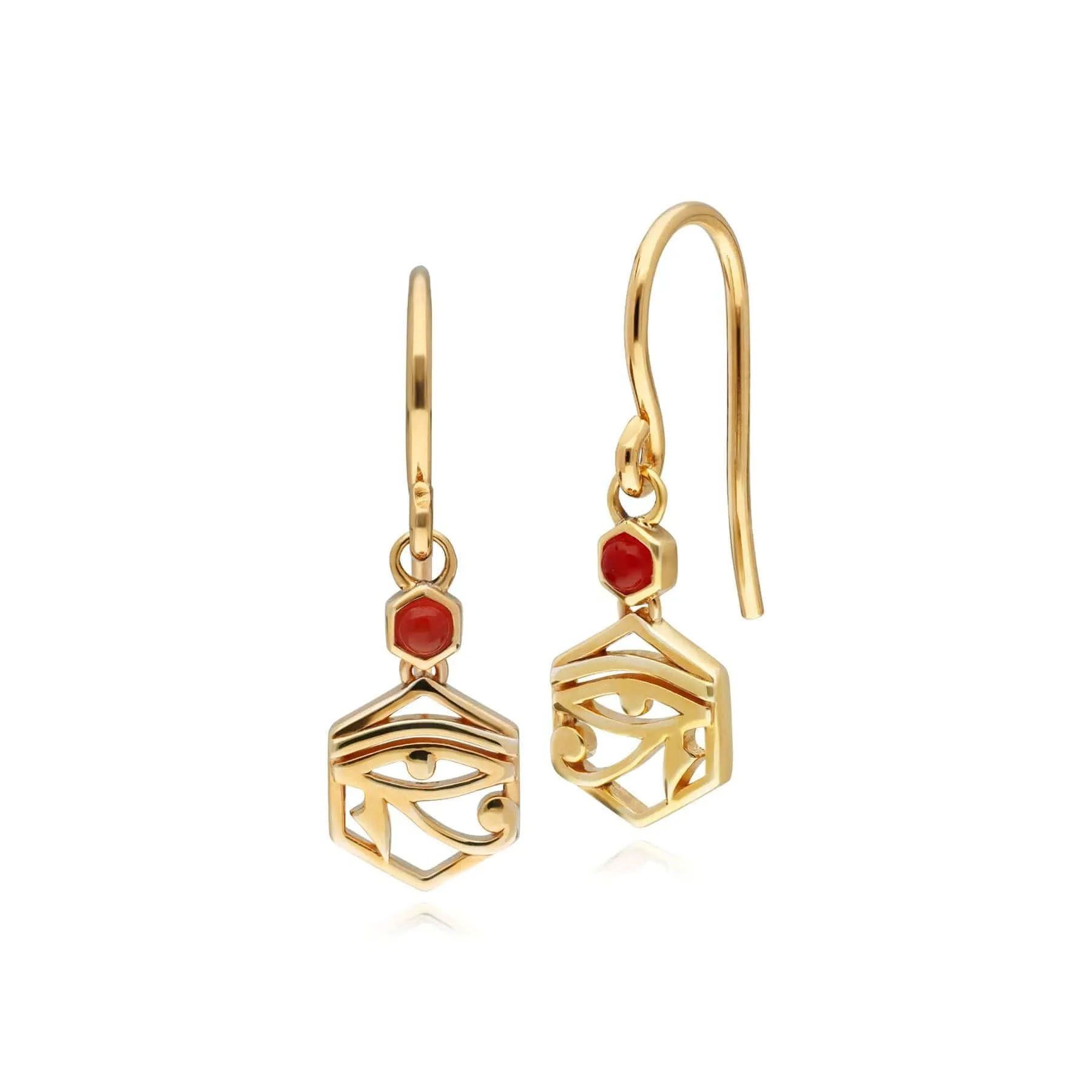 ECFEW™ Carnelian Eye of Ra Drop Earrings In 9ct Yellow Gold sold by Gemondo Jewellery
