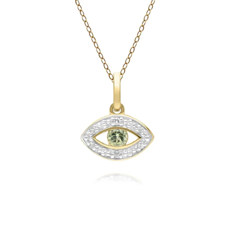 ECFEW™ Dainty Evil Eye Peridot & Diamond Pendant in 9ct Yellow Gold sold by Gemondo Jewellery