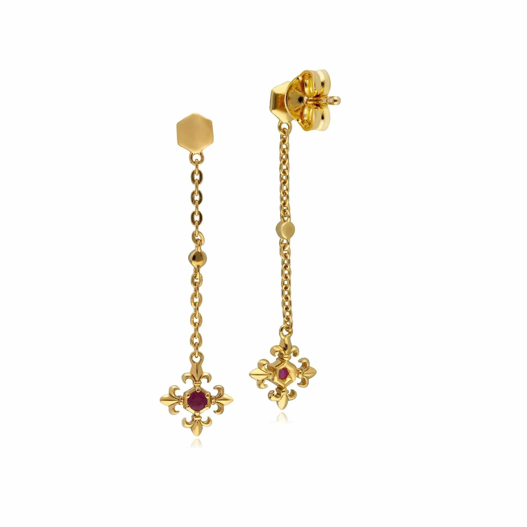 ECFEW™ Ruby Fleur De Lis Dangle Drop Earrings In 9ct Yellow Gold sold by Gemondo Jewellery product image thumbnail 3