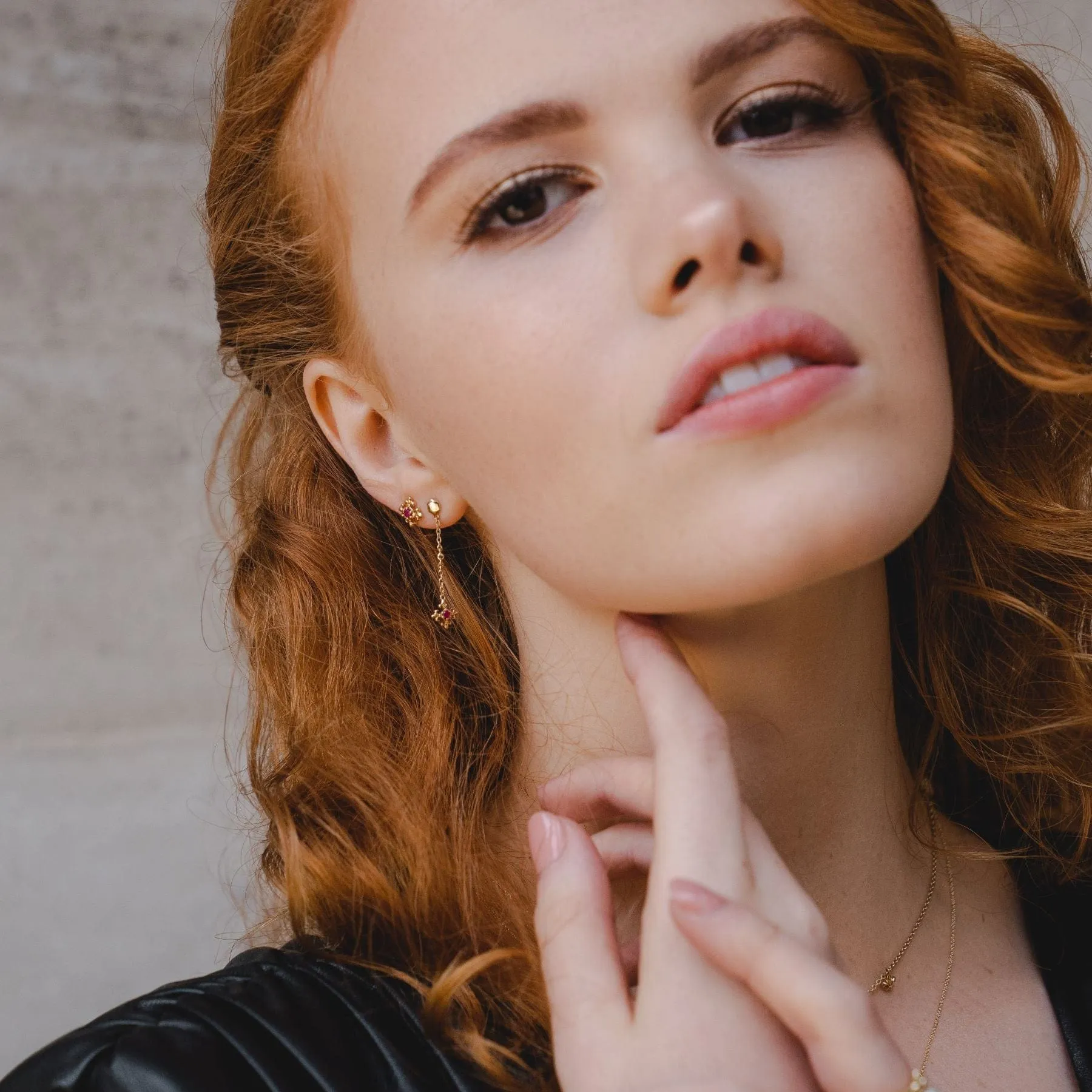 ECFEW™ Ruby Fleur De Lis Dangle Drop Earrings In 9ct Yellow Gold sold by Gemondo Jewellery product image thumbnail 2