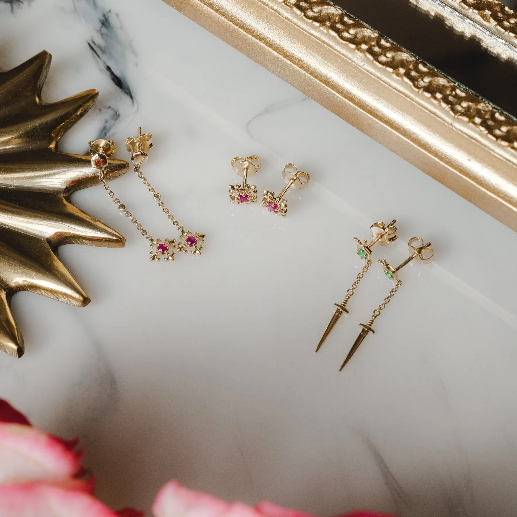 ECFEW™ Ruby Fleur De Lis Dangle Drop Earrings In 9ct Yellow Gold sold by Gemondo Jewellery product image thumbnail 4