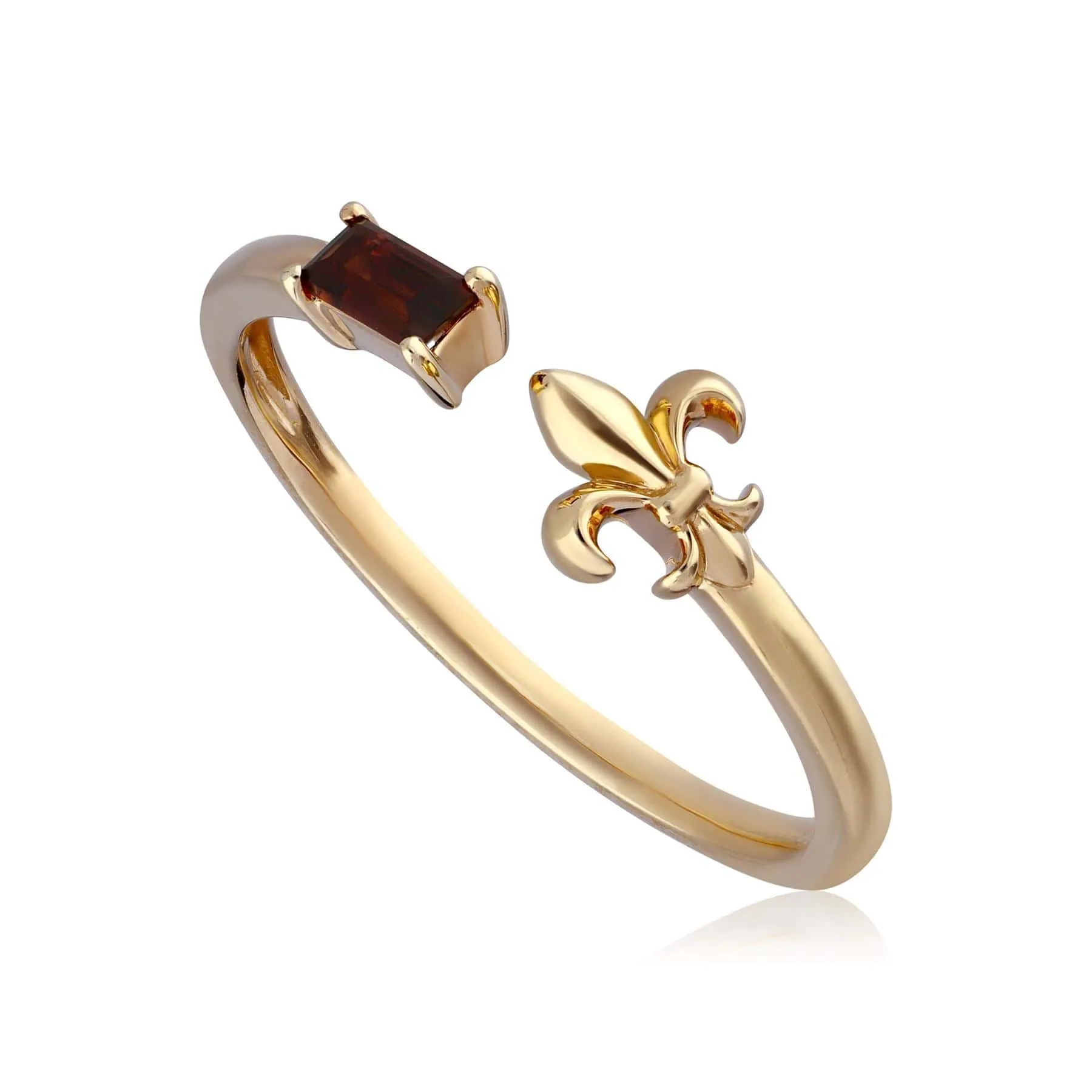 ECFEW™ Garnet Open Fleur De Lis Ring In 9ct Yellow Gold sold by Gemondo Jewellery