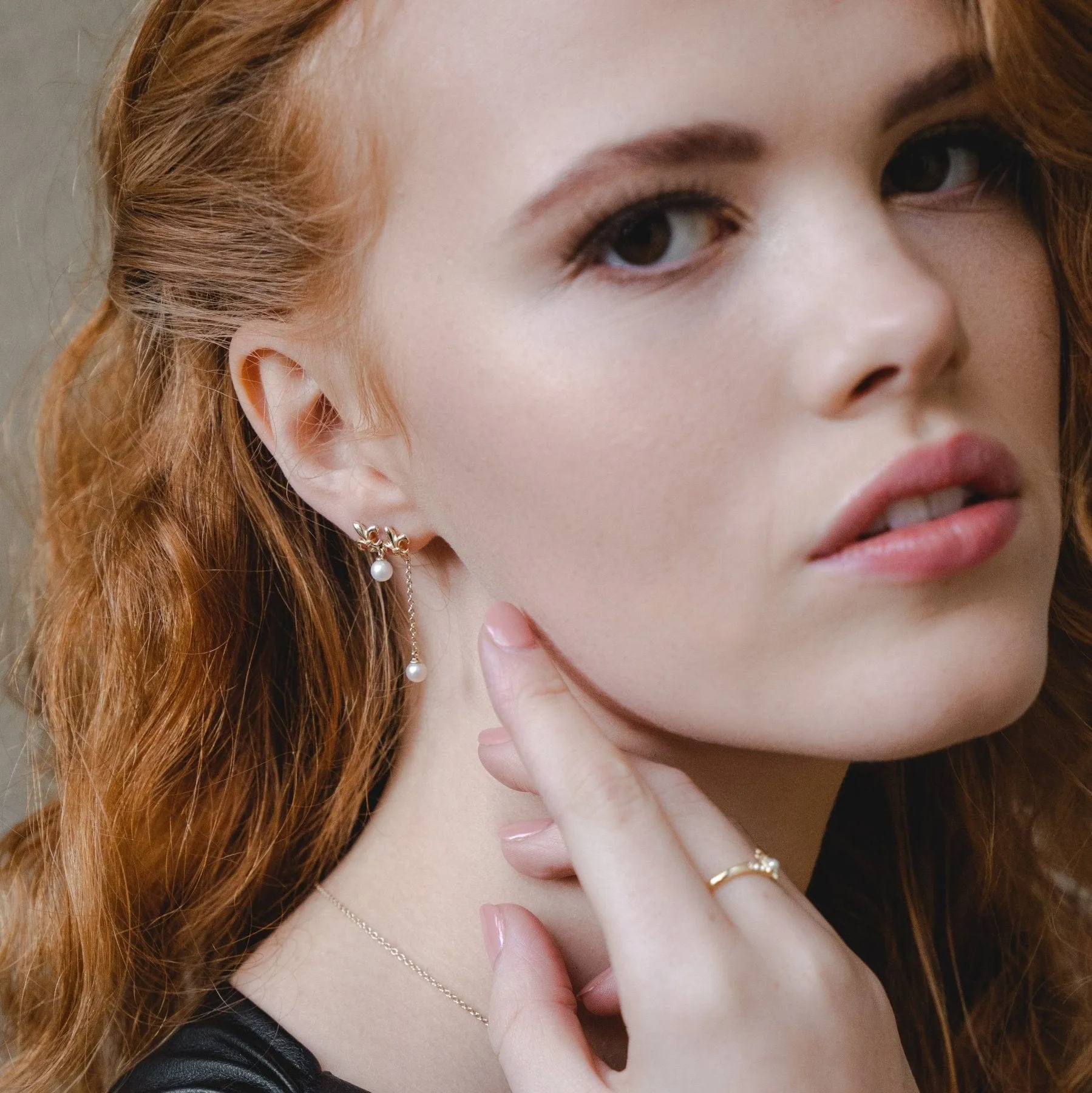 ECFEW™ Pearl Fleur De Lis Chain Drop Earrings In 9ct Yellow Gold sold by Gemondo Jewellery product image thumbnail 2