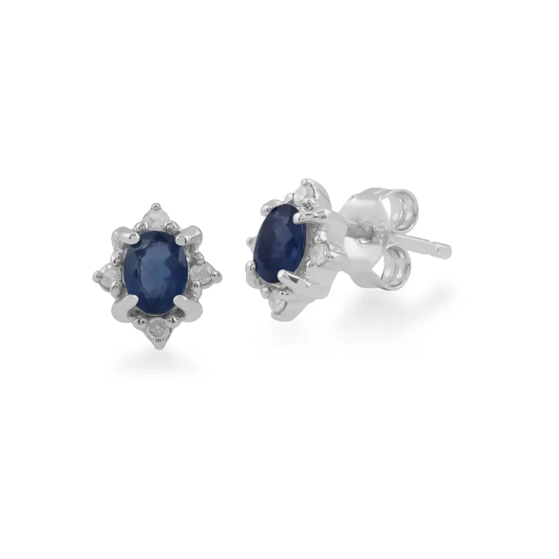 Classic Oval Sapphire & Diamond Cluster Stud Earrings in 9ct White Gold sold by Gemondo Jewellery