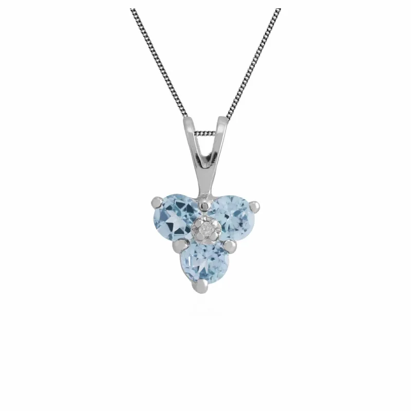 Classic Round Blue Topaz & Diamond Cluster Pendant in 9ct White Gold sold by Gemondo Jewellery