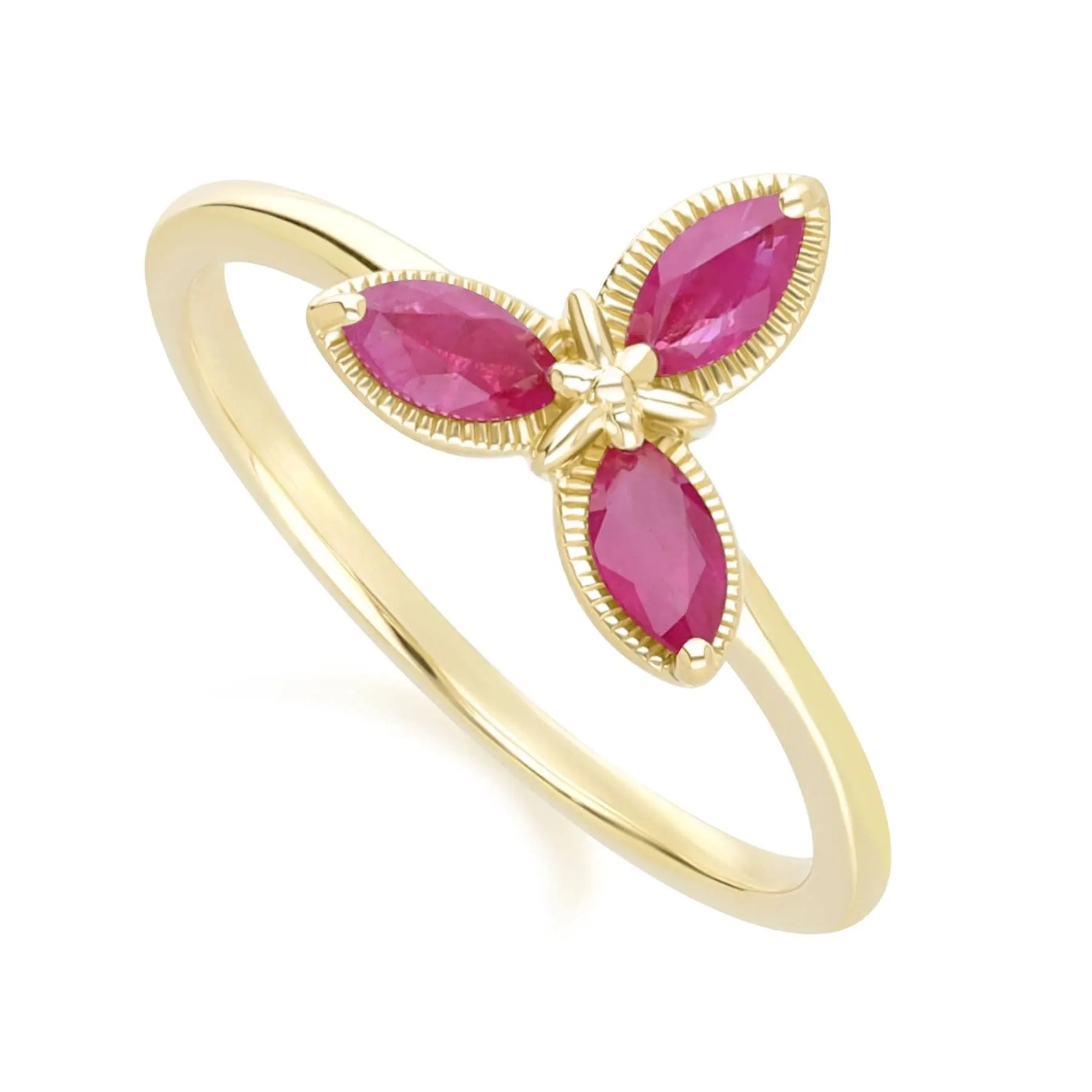 Floral Marquise Ruby Ring in 9ct Yellow Gold sold by Gemondo Jewellery product image thumbnail 3