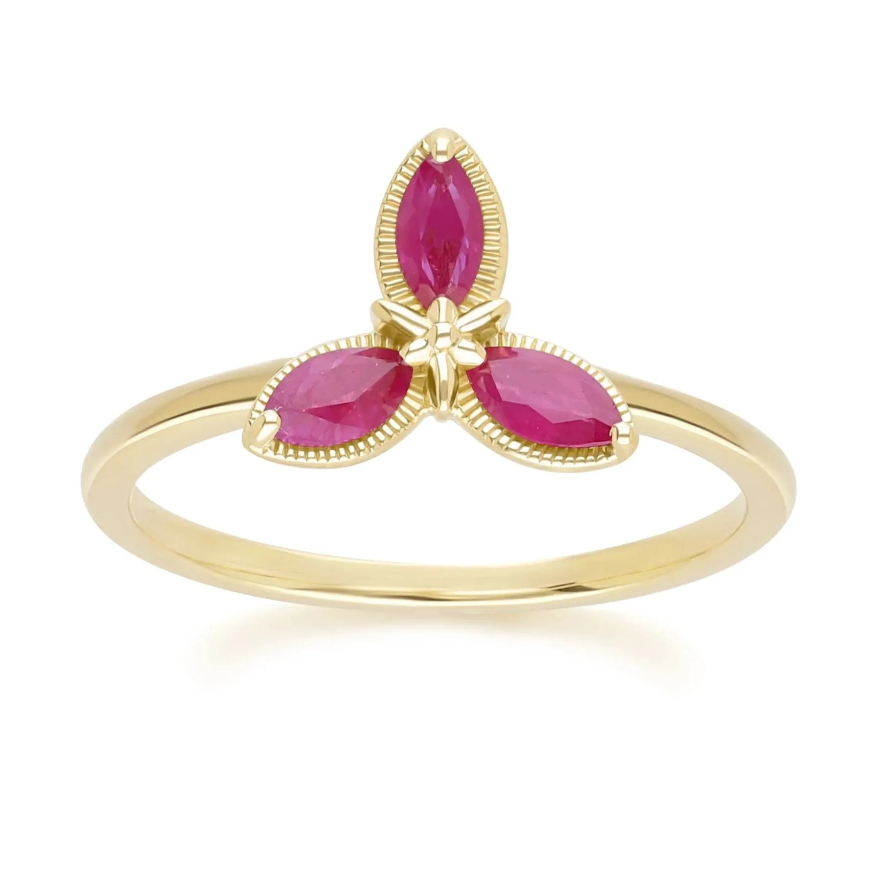 Floral Marquise Ruby Ring in 9ct Yellow Gold sold by Gemondo Jewellery