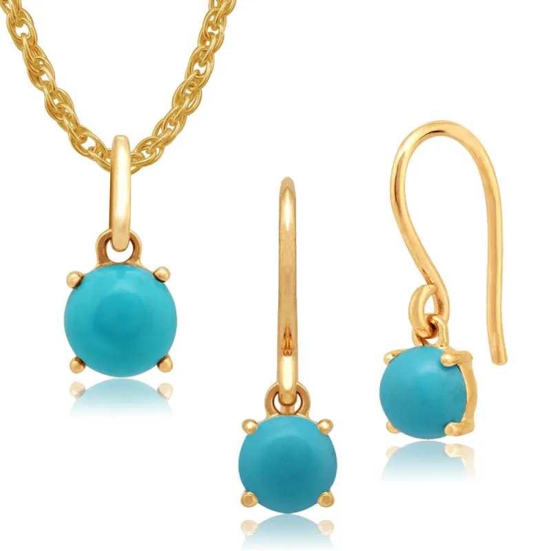 Classic Round Turquoise Checkerboard Fish Hook Drop Earrings & Pendant Set in 9ct Yellow Gold sold by Gemondo Jewellery