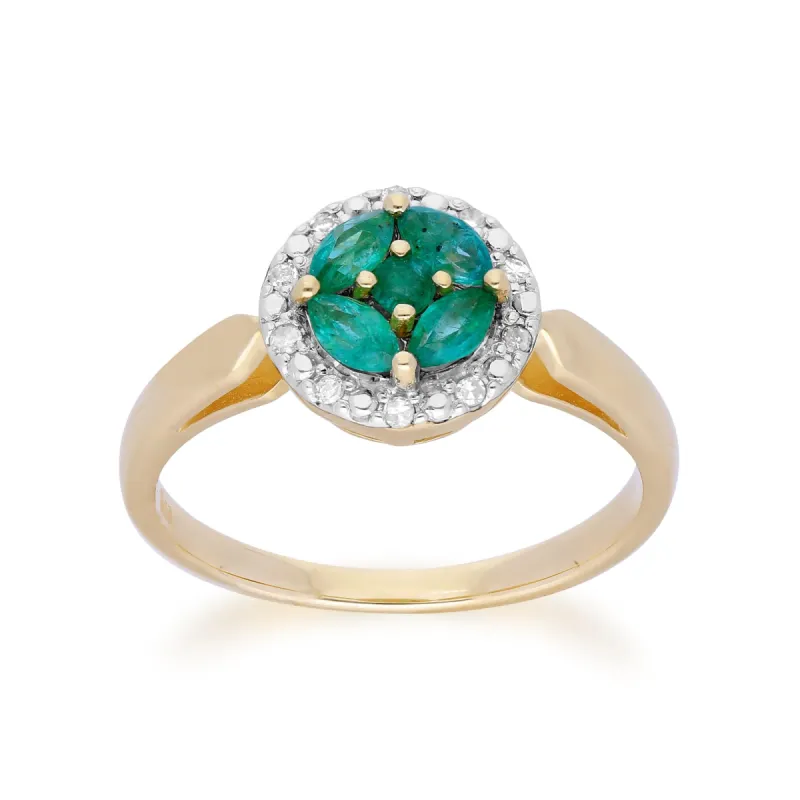 Gemondo 9ct Yellow Gold Emerald Cluster and Diamond Halo Ring sold by Gemondo Jewellery