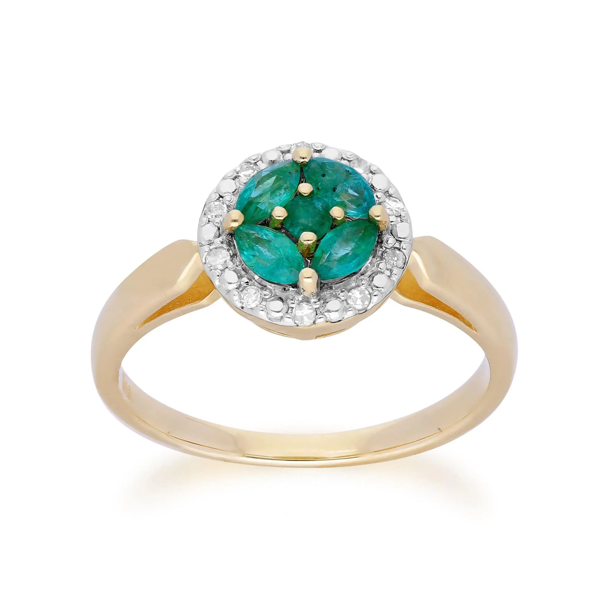 Gemondo 9ct Yellow Gold Emerald Cluster and Diamond Halo Ring sold by Gemondo Jewellery