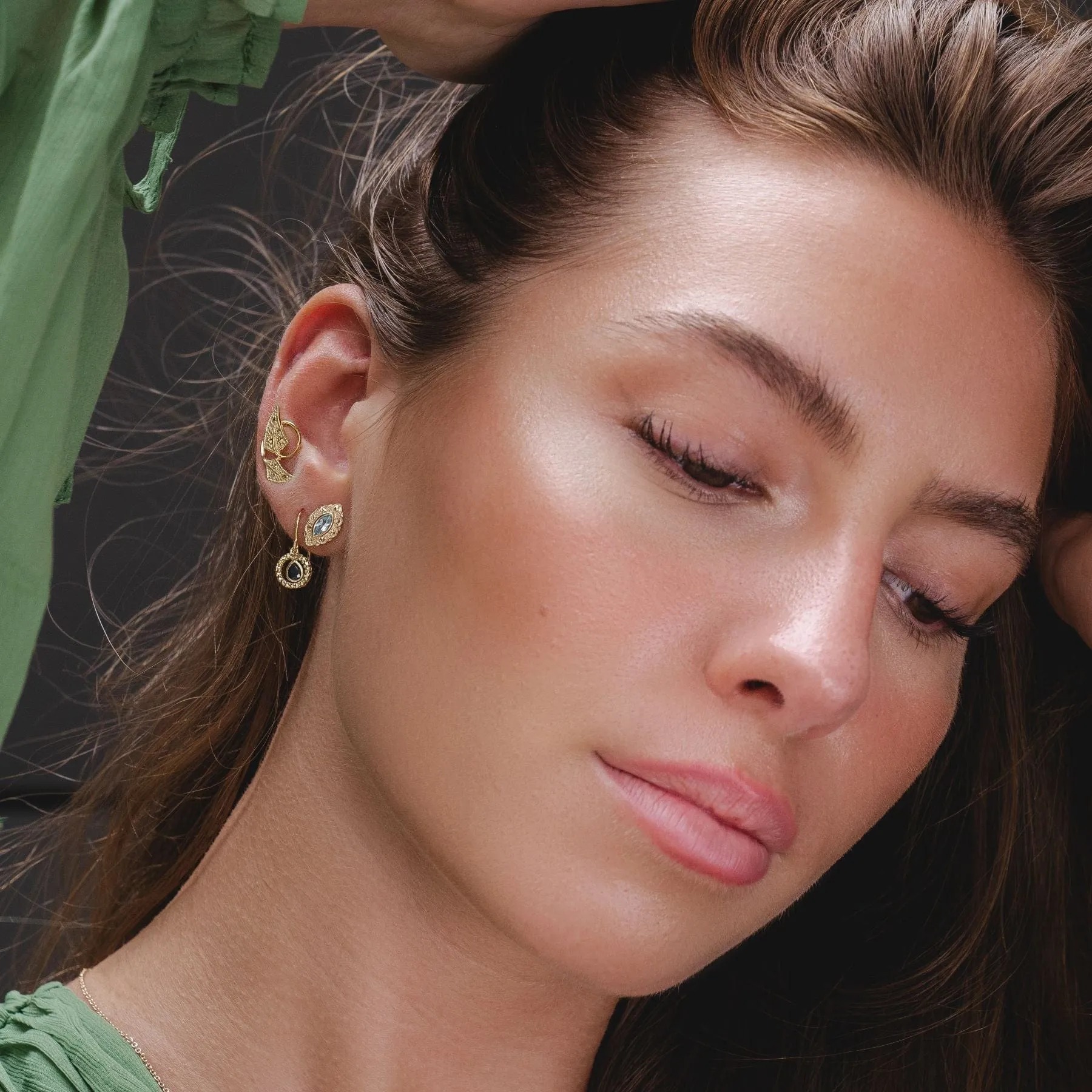 Marquise Blue Topaz & Marcasite Stud Earrings in 18ct Gold Plated Silver sold by Gemondo Jewellery product image thumbnail 2