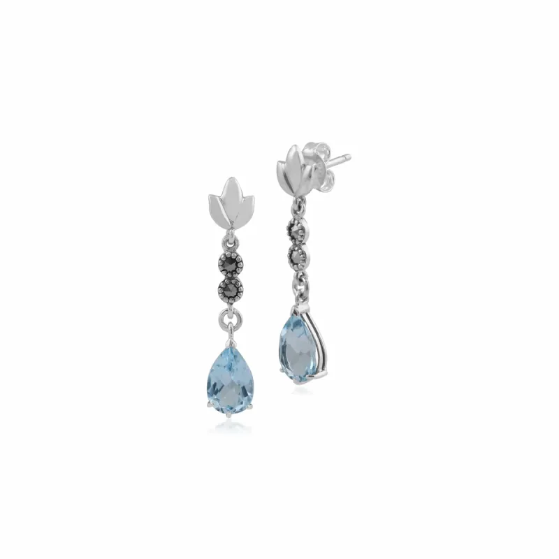 Gemondo Sterling Silver Blue Topaz & Marcasite Drop Earrings sold by Gemondo Jewellery