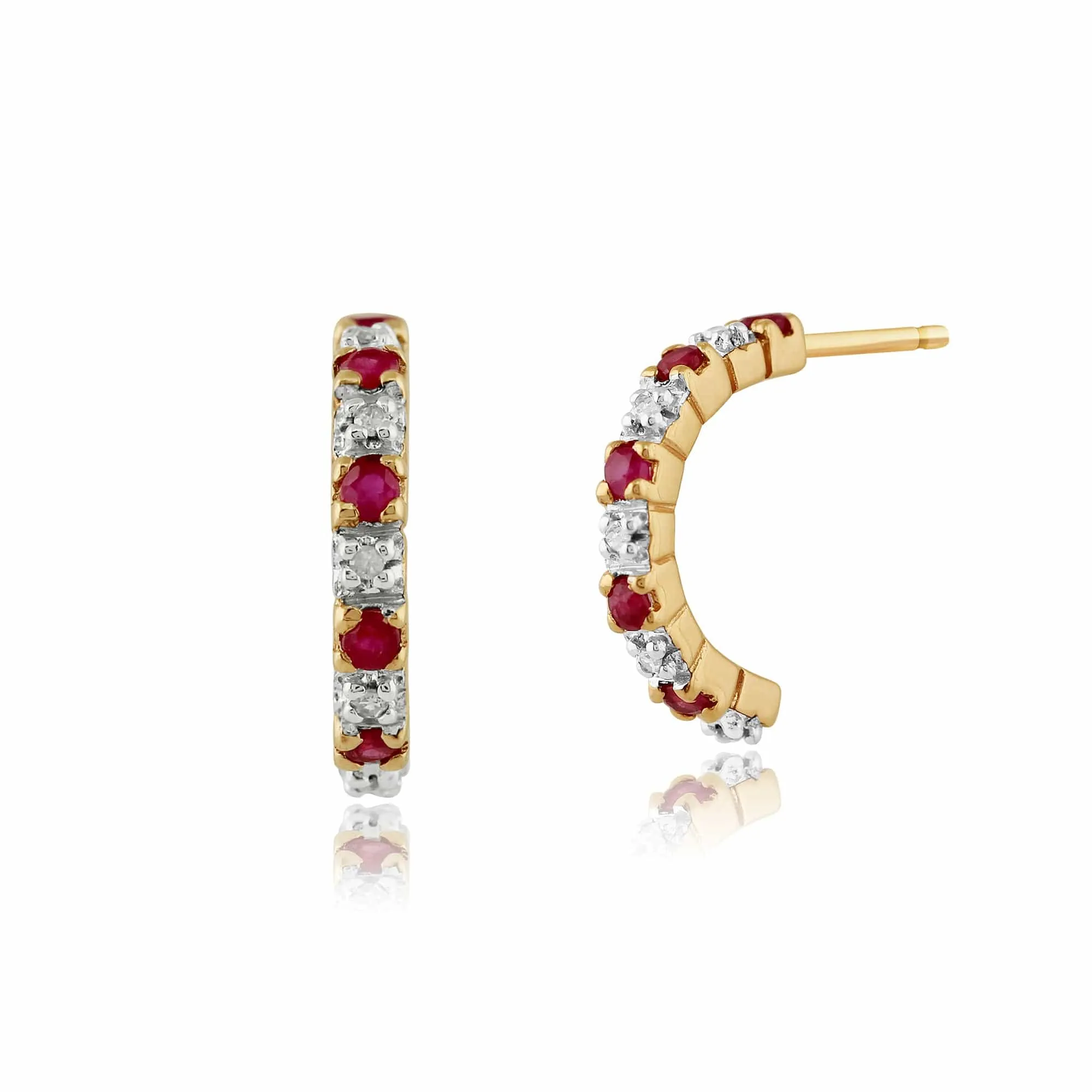 Classic Round Ruby & Diamond Half Hoop 9ct Gold Earrings sold by Gemondo Jewellery