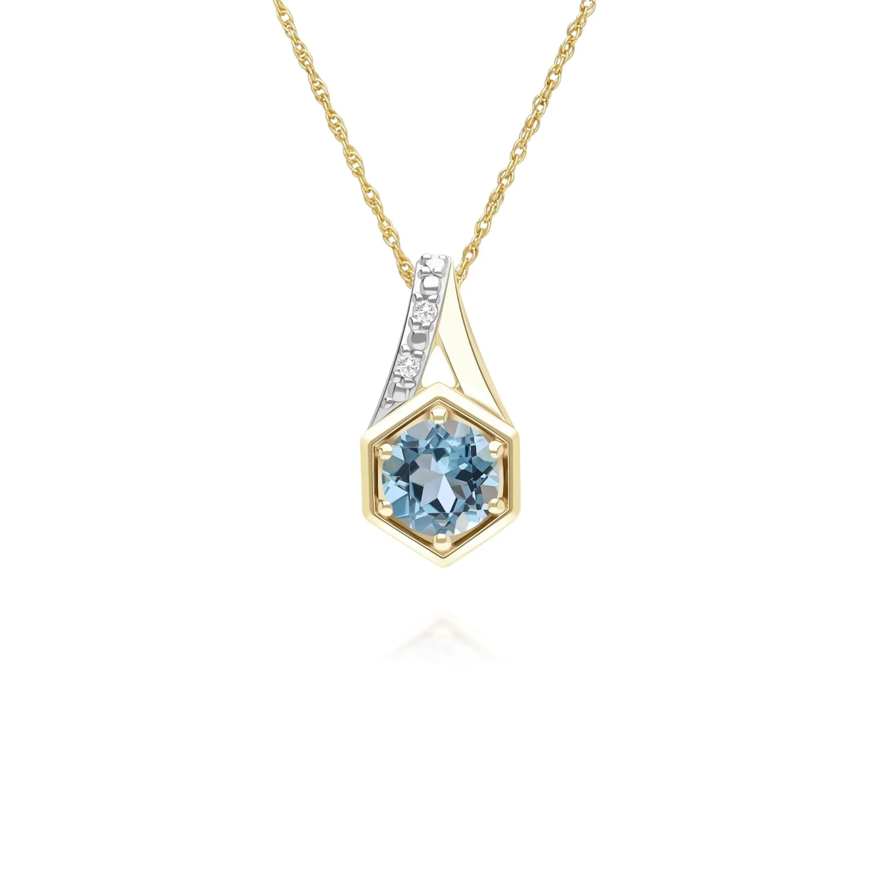 Geometric Hexagon with Prong set Round Topaz and Diamond Pendant Necklace in 9ct Yellow Gold sold by Gemondo Jewellery