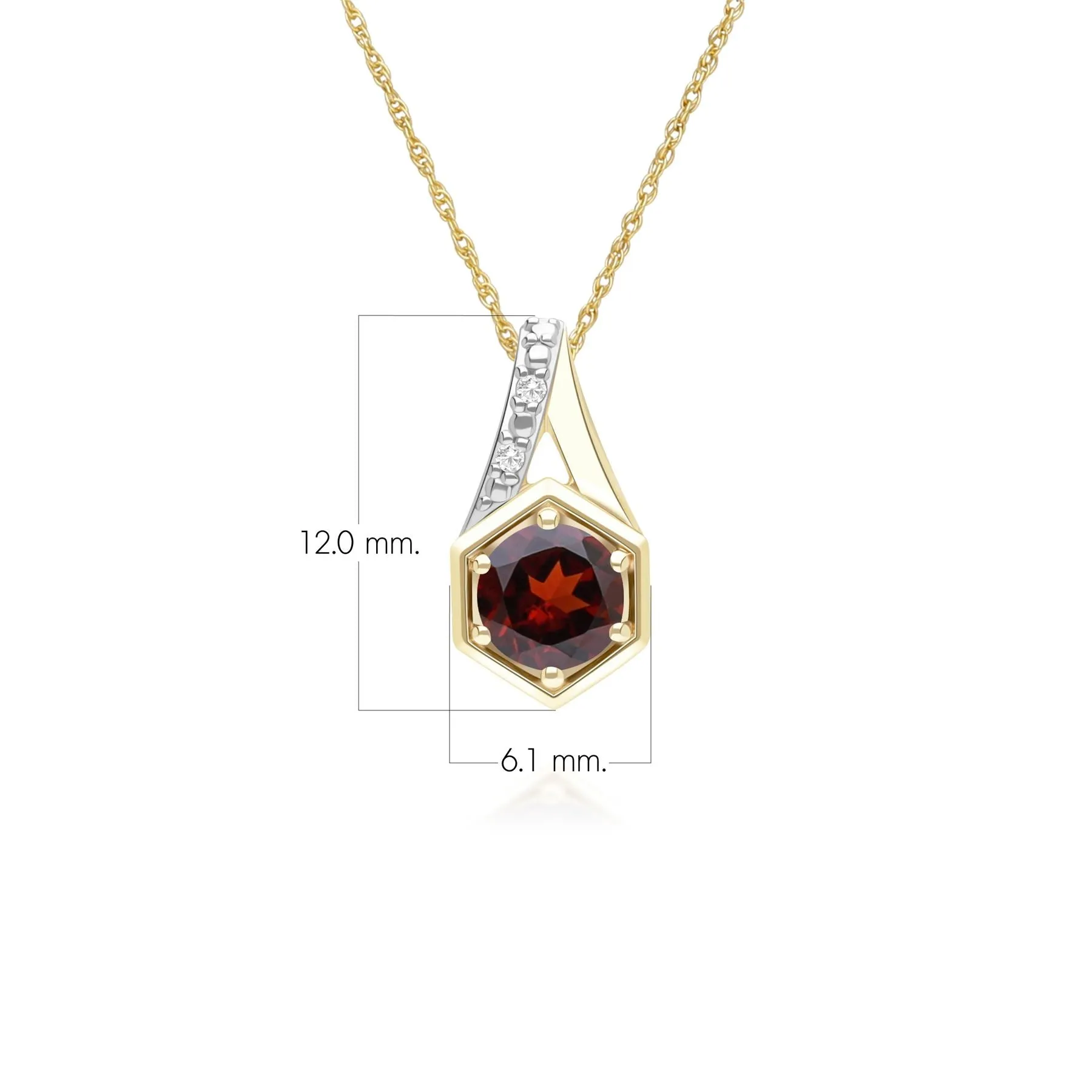 Geometric Hexagon with Prong set Round Garnet and Diamond Pendant Necklace in 9ct Yellow Gold sold by Gemondo Jewellery product image thumbnail 2