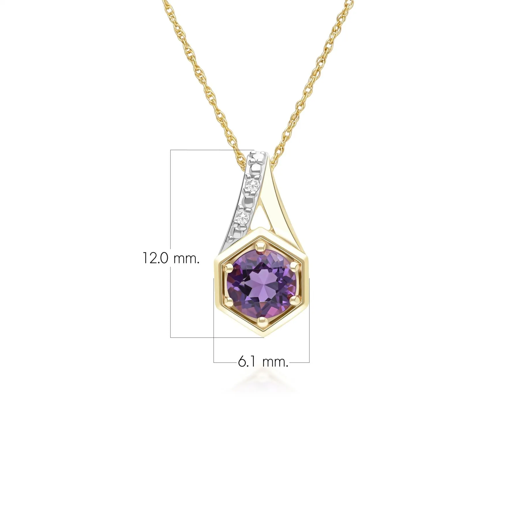 Geometric Hexagon with Prong set Round Amethyst and Diamond Pendant Necklace in 9ct Yellow Gold sold by Gemondo Jewellery product image thumbnail 2