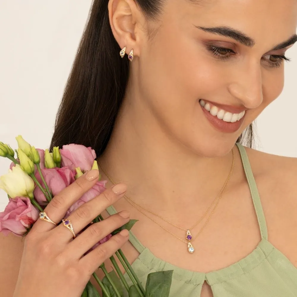 Geometric Hexagon with Prong set Round Amethyst and Diamond Pendant Necklace in 9ct Yellow Gold sold by Gemondo Jewellery product image thumbnail 4