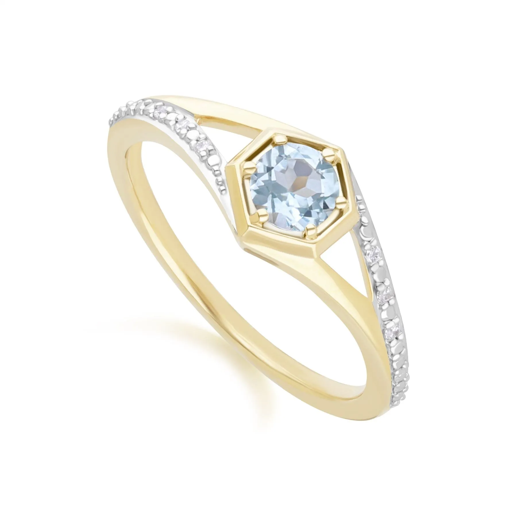 Geometric Hexagon with Prong set Round Topaz and Diamond Ring in 9ct Yellow Gold sold by Gemondo Jewellery product image thumbnail 2