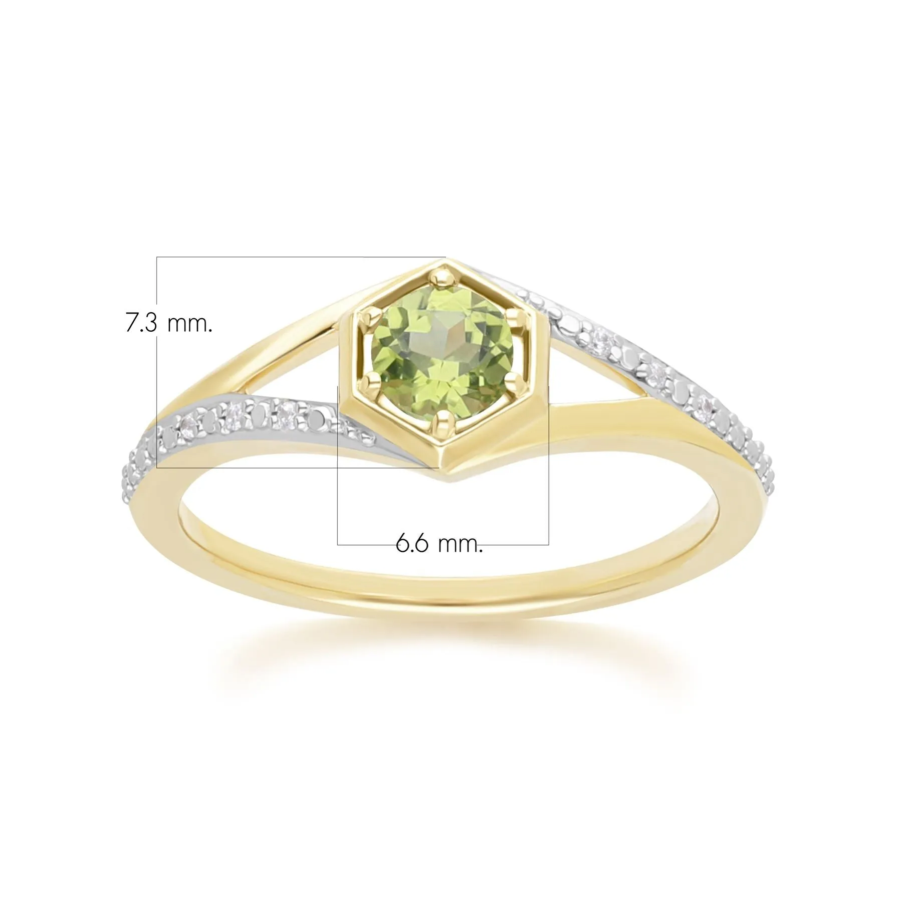 Geometric Hexagon with Prong set Round Peridot and Diamond Ring in 9ct Yellow Gold sold by Gemondo Jewellery product image thumbnail 3